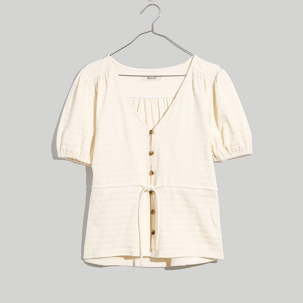 Madewell Antique Cream Puff Sleeve Drawstring Top Size Small